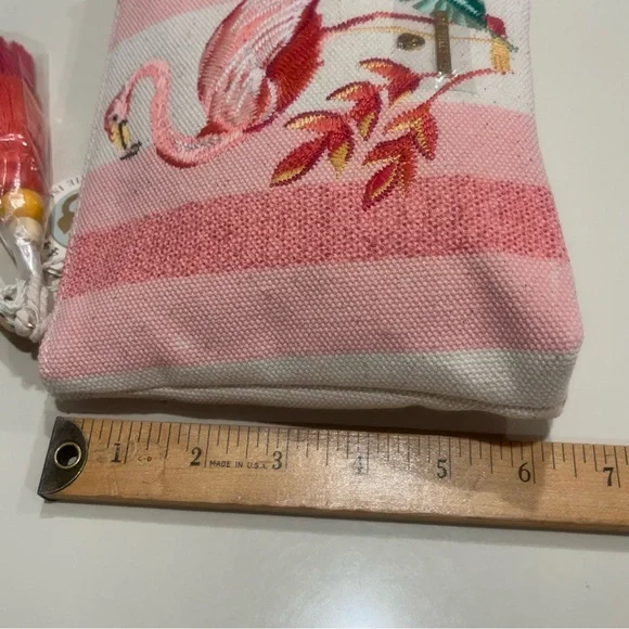 Spartina Carina Embroidered Flamingo Wristlet Pink & Cream NWT - Picture 13 of 15